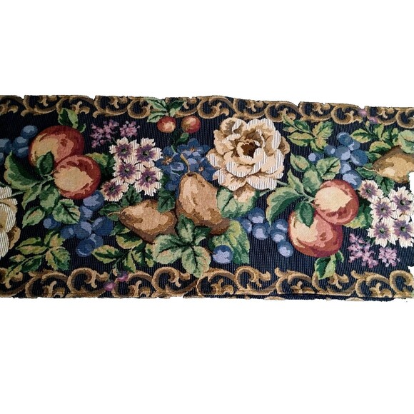 Classical Tapestry Cloth Table Runner Roses and Fruit Fringe 74” - Picture 1 of 3